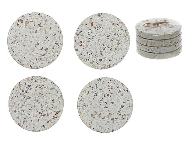 4PC TERRAZZO ROUND COASTER  (4X4") (CREAM SPECKLED)